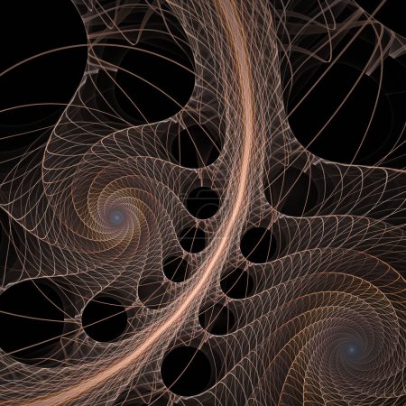 Frequency Motion series. Backdrop of swirling, twisting, interacting wave pattern on the subject of popular science, education and research.