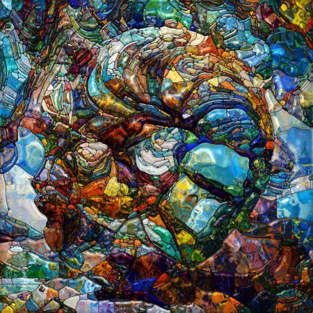 Serie Cristal Brillante. Fondo abstracto hecho de patrones semi-geométricos coloridos sobre el tema del encanto sensorial, la percepción de la luz, la imaginación y la creatividad.