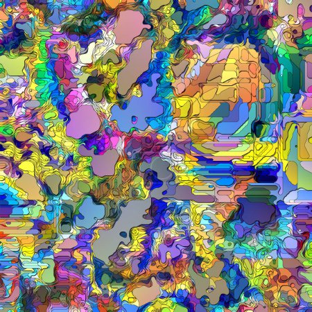 Spectral Mistake series. Background design of magnified and colorized pixel glitch area of interest on the subject of digital art, color perception, imagination and creativity.