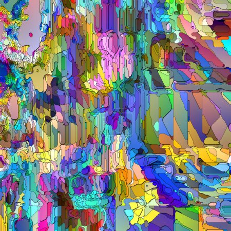 Pixel Artifact series. Imagen de artefacto de compresión ampliada, estilizada y coloreada región de interés sobre el tema de la ilustración abstracta, post-medernismo, caos y diseño.