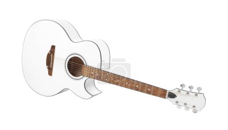 Photo for Musical instrument - White cutaway acoustic guitar isolated on a white background. - Royalty Free Image