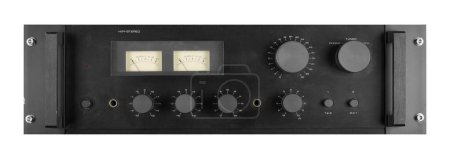 Foto de Música y sonido - Vista frontal Amplificador de potencia de audio aislado fondo blanco - Imagen libre de derechos