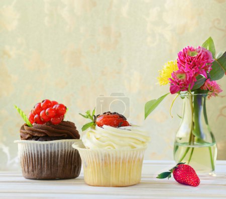 Photo for Dessert cupcakes on the table for treats - Royalty Free Image