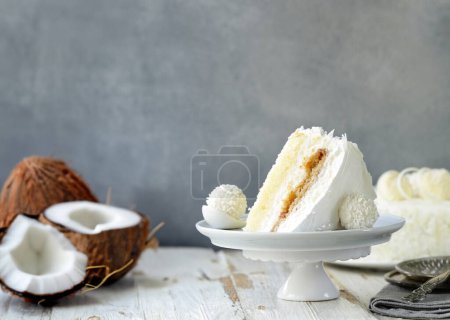 Photo for White coconut cake with creamy cream - Royalty Free Image