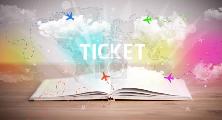 Photo for Open book with TICKET inscription, vacation concept - Royalty Free Image
