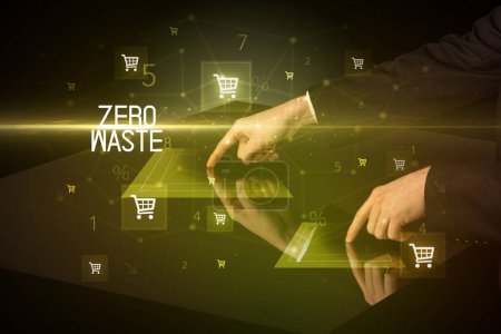 Online-Shopping mit ZERO WASTE-Beschriftungskonzept, mit Warenkorb-Symbolen