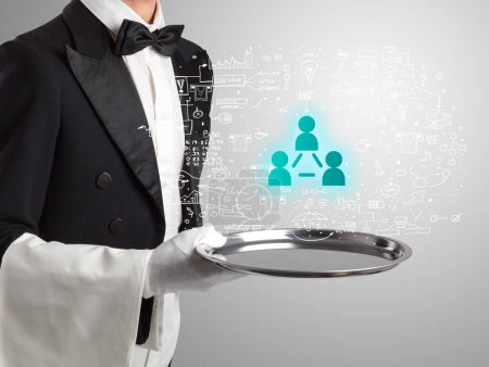 Photo for Close-up of waiter serving social connection icons, social media concept - Royalty Free Image