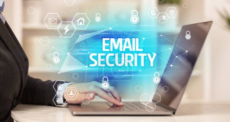 Photo for EMAIL SECURITY inscription on laptop, internet security and data protection concept, blockchain and cybersecurity - Royalty Free Image