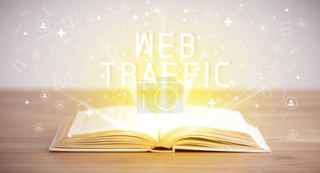 Photo for Open book with WEB TRAFFIC inscription, social media concept - Royalty Free Image