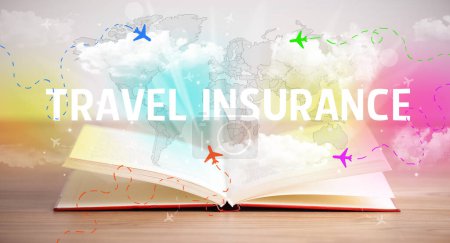 Photo for Open book with TRAVEL INSURANCE inscription, vacation concept - Royalty Free Image