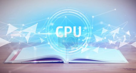 Photo for Open book with CPU abbreviation, modern technology concept - Royalty Free Image