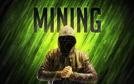 Photo for Mysterious man with MINING inscription, online security concept - Royalty Free Image