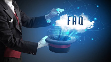 Photo for Magician is showing magic trick with FAQ abbreviation, modern tech concept - Royalty Free Image