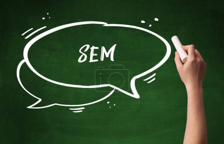 Photo for Hand drawing SEM abbreviation with white chalk on blackboard - Royalty Free Image