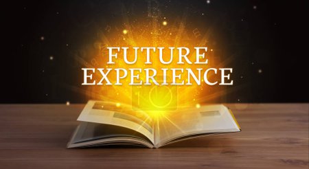 Téléchargez les photos : FUTURE EXPERIENCE inscription issue d'un livre ouvert, concept éducatif - en image libre de droit