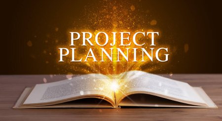 Photo for PROJECT PLANNING inscription coming out from an open book, educational concept - Royalty Free Image