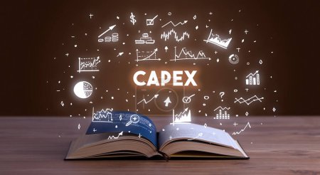 Foto de CAPEX inscripción que sale de un libro abierto, concepto de negocio - Imagen libre de derechos