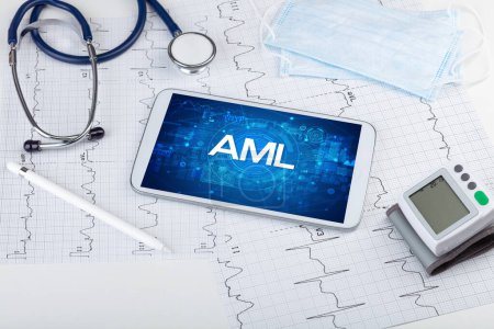 Photo for Close-up view of a tablet pc with AML abbreviation, medical concept - Royalty Free Image