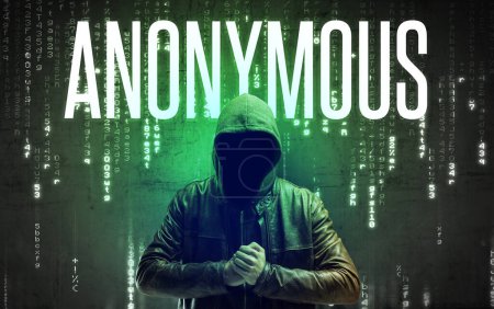 Photo for Faceless hacker with ANONYMOUS inscription, hacking concept - Royalty Free Image