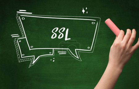 Photo for Hand drawing SSL abbreviation with white chalk on blackboard - Royalty Free Image
