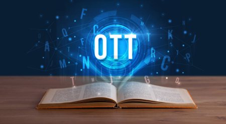 Téléchargez les photos : Inscription OTT issue d'un livre ouvert, concept de technologie numérique - en image libre de droit