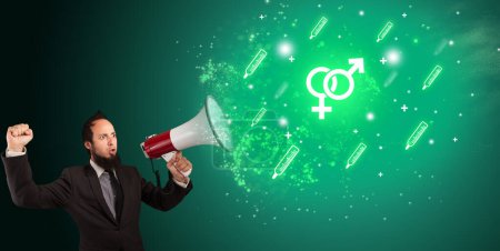 Photo for Young person shouting in megaphone and gender icon icon, medical concept - Royalty Free Image