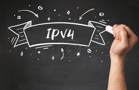 Photo for Hand drawing IPV4 abbreviation with white chalk on blackboard - Royalty Free Image