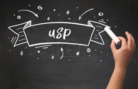 Photo for Hand drawing USP abbreviation with white chalk on blackboard - Royalty Free Image