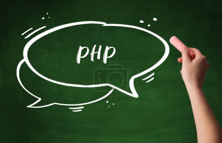 Photo for Hand drawing PHP abbreviation with white chalk on blackboard - Royalty Free Image