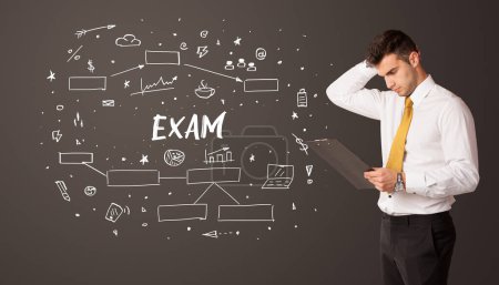 Photo for Businessman thinking with EXAM inscription, business education concept - Royalty Free Image