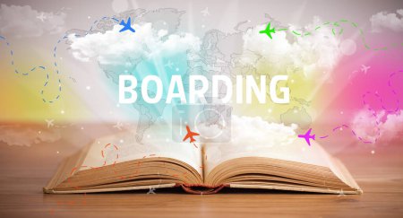 Photo for Open book with BOARDING inscription, vacation concept - Royalty Free Image