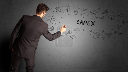 Photo for Businessman drawing a creative idea sketch with CAPEX inscription, business strategy concept - Royalty Free Image