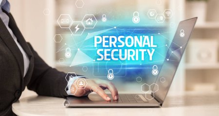 Photo for PERSONAL SECURITY inscription on laptop, internet security and data protection concept, blockchain and cybersecurity - Royalty Free Image