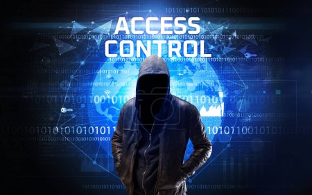 Photo for Faceless hacker at work with ACCESS CONTROL inscription, Computer security concept - Royalty Free Image