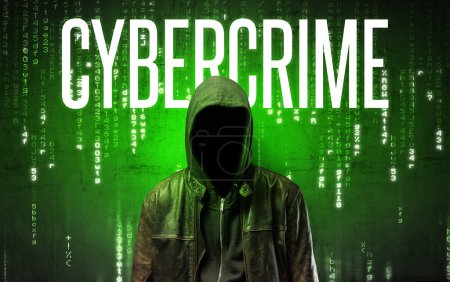 Photo for Faceless hacker with CYBERCRIME inscription, hacking concept - Royalty Free Image