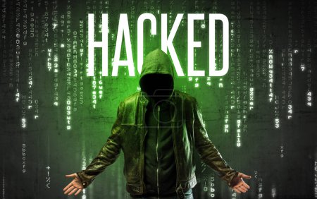 Photo for Faceless hacker with HACKED inscription, hacking concept - Royalty Free Image