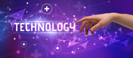 Photo for Close-Up of cropped hand pointing at TECHNOLOGY inscription, medical concept - Royalty Free Image