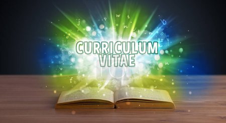 Photo for CURRICULUM VITAE inscription coming out from an open book, educational concept - Royalty Free Image