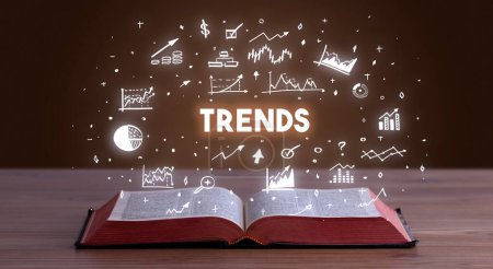 Trends Einschreibung aus einem offenen Buch, Geschäftskonzept