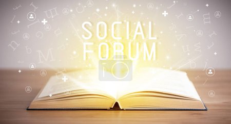 Photo for Open book with SOCIAL FORUM inscription, social media concept - Royalty Free Image