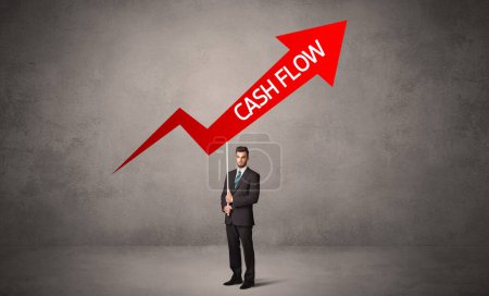 Photo for Young business person in casual holding road sign with CASH FLOW inscription, business direction concept - Royalty Free Image