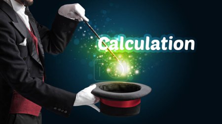 Photo for Magician is showing magic trick with Calculation inscription, educational concept - Royalty Free Image