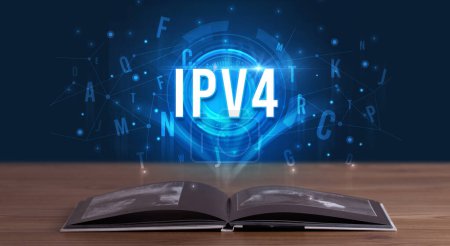 Téléchargez les photos : Inscription IPV4 issue d'un livre ouvert, concept de technologie numérique - en image libre de droit
