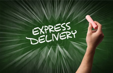 Photo for Hand drawing EXPRESS DELIVERY inscription with white chalk on blackboard, online shopping concept - Royalty Free Image