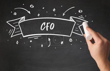 Photo for Hand drawing CFO abbreviation with white chalk on blackboard - Royalty Free Image