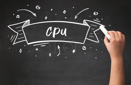 Photo for Hand drawing CPU abbreviation with white chalk on blackboard - Royalty Free Image