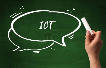 Photo for Hand drawing ICT abbreviation with white chalk on blackboard - Royalty Free Image