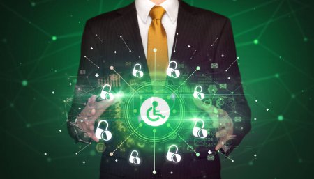 Photo for Elegant hand holding handicapped icon, healthcare concept - Royalty Free Image