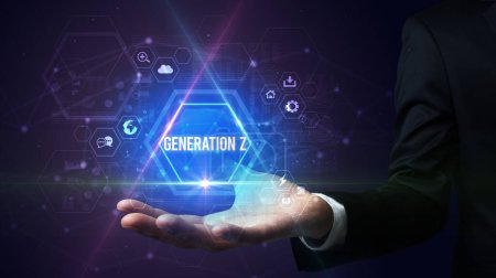 Photo for Man hand holding GENERATION Z inscription, social media concept - Royalty Free Image