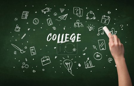 Photo for Hand drawing COLLEGE inscription with white chalk on blackboard, education concept - Royalty Free Image